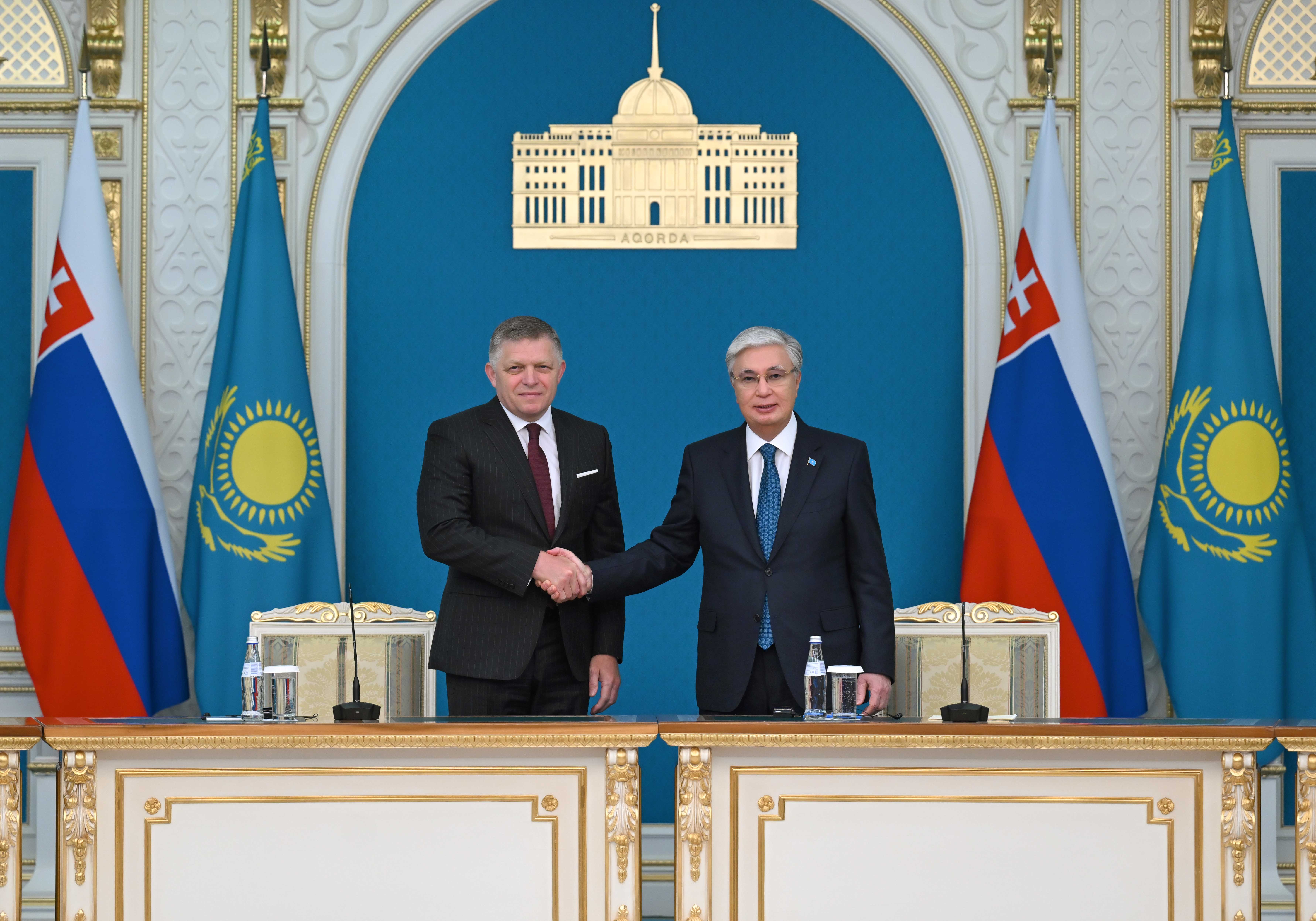 President Kassym-Jomart Tokayev and Prime Minister of Slovakia Robert Fico Addressed Media Representatives